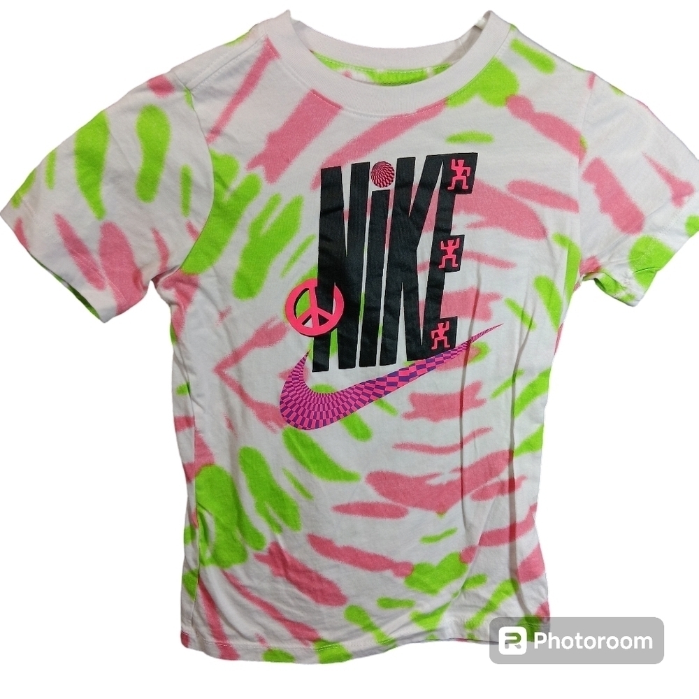 Nike Sportswear Festival Tie Dye T-Shirt Boy's Small Pink Green Tee